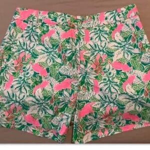 Lilly Pulitzer Pink and Green Bermuda Shorts Vibrant Tropical Print